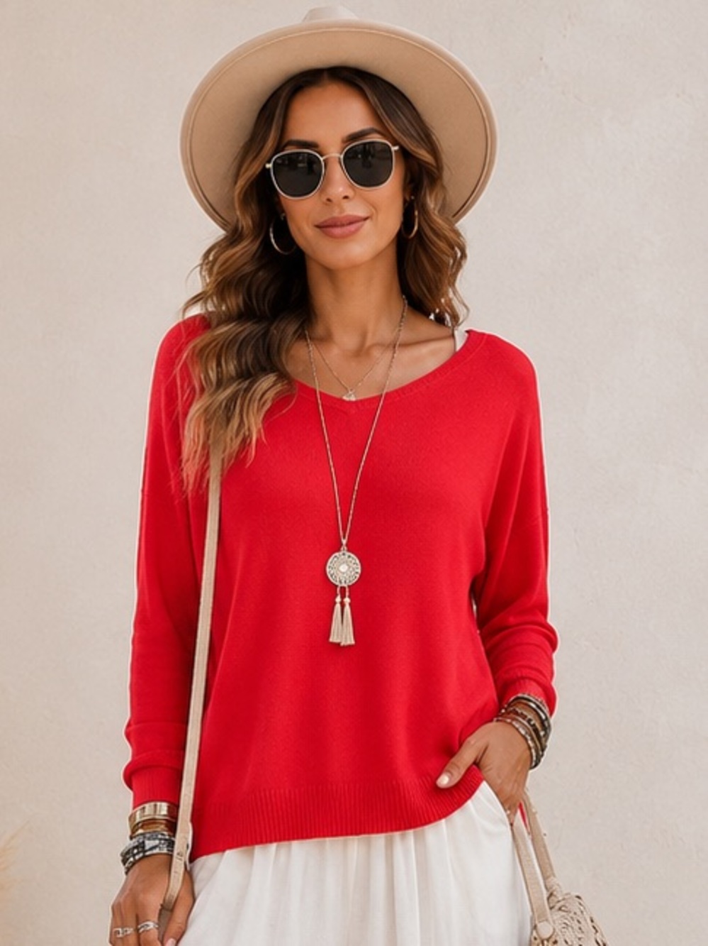 Victoria’s Secret Lightweight V-Neck Sweater In Coral Pocket Top Boho Casual Lg
